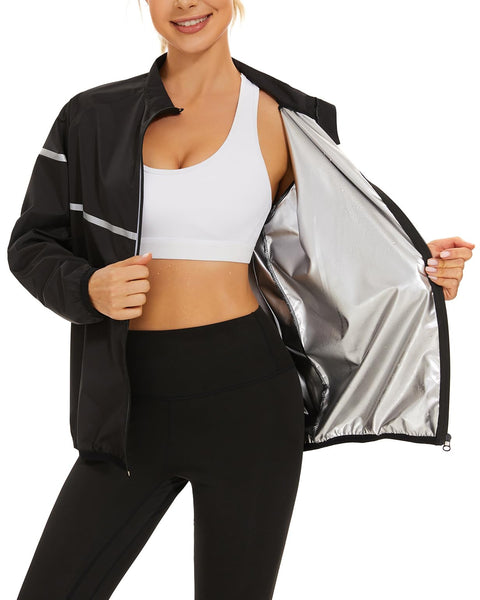 Women’s Zip-Front Sauna Workout Jacket – Black