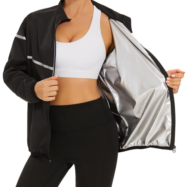 Women’s Zip-Front Sauna Workout Jacket – Black