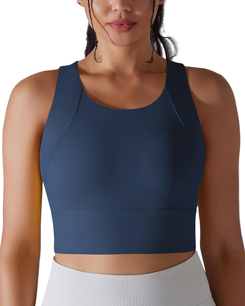 High-Neck Longline Yoga Bra – Blue