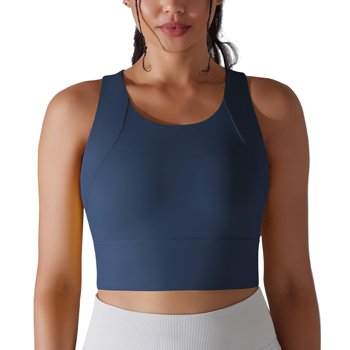 High-Neck Longline Yoga Bra – Blue