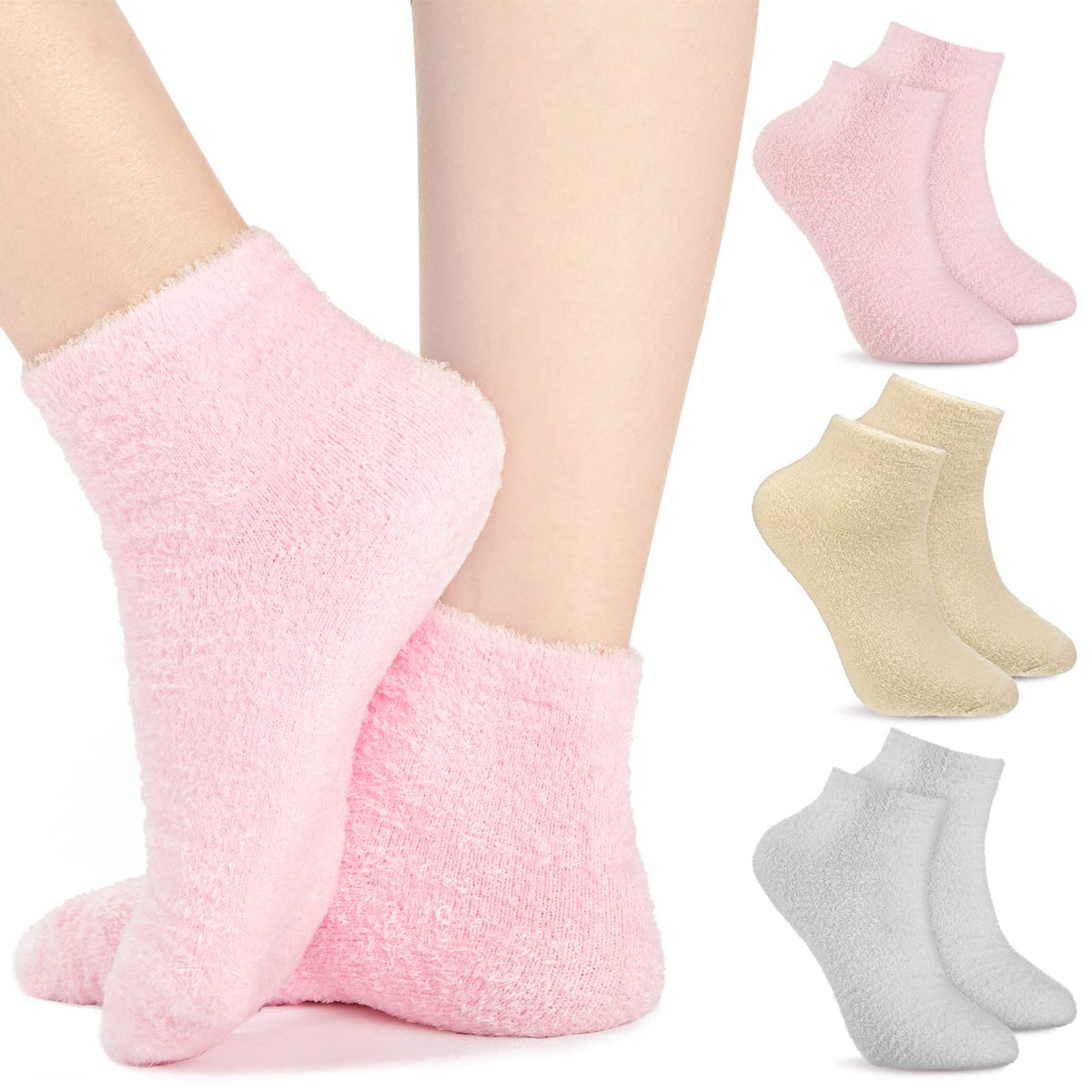 Mindful Aloe-Infused Fuzzy Spa Socks – 3 Pairs