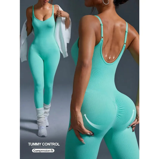 One-piece yoga suit for women with slim shoulders and beautiful back, running tummy-tightening butt-lifting fitness jumpsuit