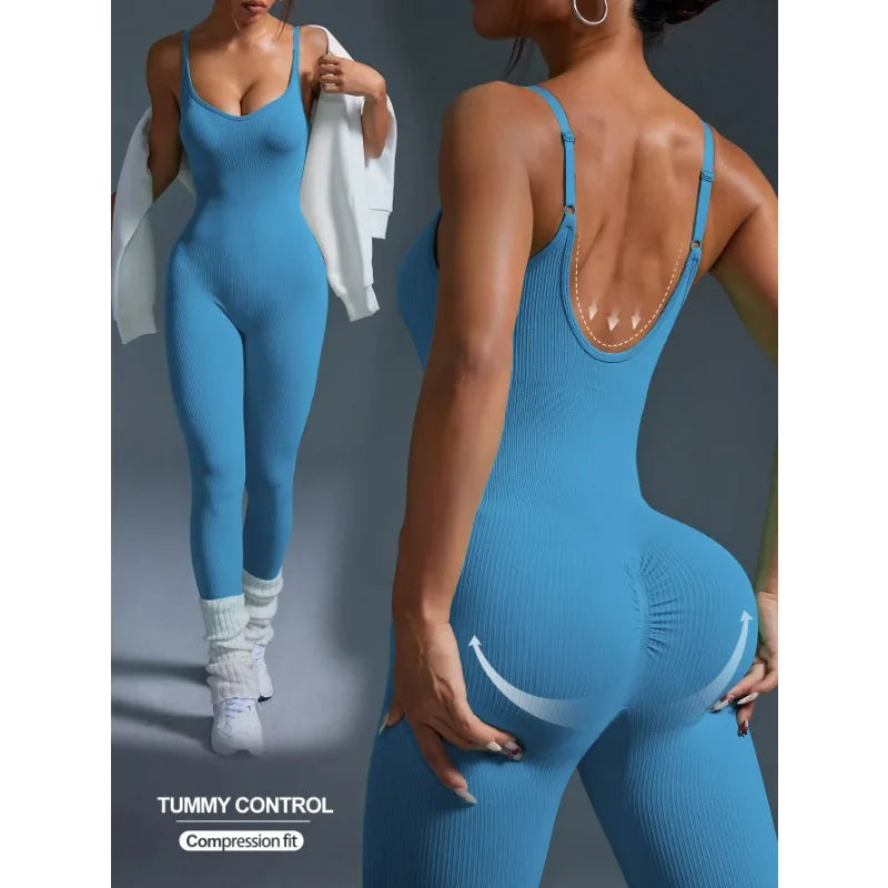 One-piece yoga suit for women with slim shoulders and beautiful back, running tummy-tightening butt-lifting fitness jumpsuit
