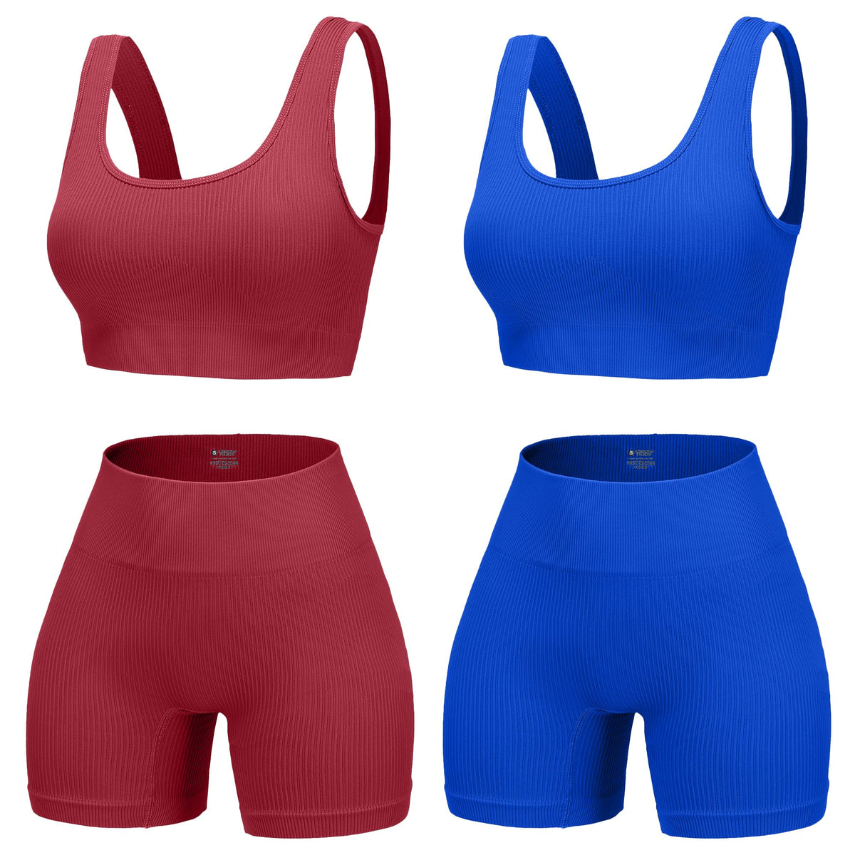Ribbed Yoga Bra & Shorts Set – 4 Pieces