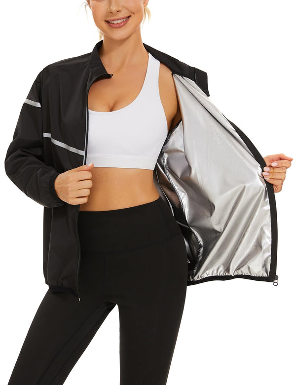 Women’s Zip-Front Sauna Workout Jacket – Black